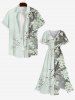 Plus Size Colorblock Peach Blossom Flower Branch Print Split Hawaii Midi Dress -  