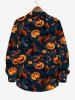 Chemise D'Halloween Citrouille Feuille Chauve-souris Imprimés avec Bouton de Grande Taille pour Homme - Noir 8XL