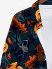 Chemise D'Halloween Citrouille Feuille Chauve-souris Imprimés avec Bouton de Grande Taille pour Homme - Noir 8XL