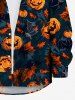 Chemise D'Halloween Citrouille Feuille Chauve-souris Imprimés avec Bouton de Grande Taille pour Homme - Noir 8XL