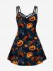 Plus Size Pumpkin Bat Maple Leaves Print Halloween Costume Crisscross A Line Cami Dress -  
