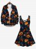 Plus Size Pumpkin Bat Maple Leaves Print Halloween Costume Crisscross A Line Cami Dress -  