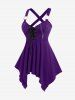 Plus Size Lace Up Zipper Crisscross Handkerchief Tank Top -  