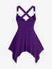 Plus Size Lace Up Zipper Crisscross Handkerchief Tank Top -  