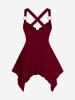 Plus Size Lace Up Zipper Crisscross Handkerchief Tank Top -  