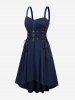 Plus Size Grommets Lace Up Buckles Zipper High Low Midi Dress -  