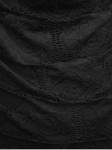 Plus Size Cowl Neck Cinched Rose Lace Tank Top