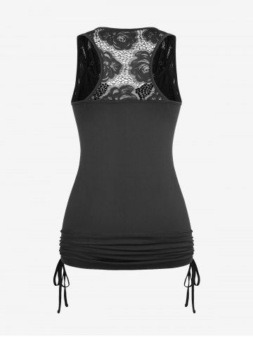 Plus Size Cowl Neck Cinched Rose Lace Tank Top