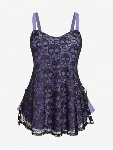Plus Size Skull Lace Overlay Gothic Tank Top