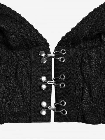 Plus Size Lace Trim Ruched Camisole and Hooded Cable Knit Hook and Eye Shrug Top Set