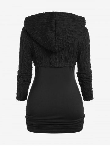 Plus Size Lace Trim Ruched Camisole and Hooded Cable Knit Hook and Eye Shrug Top Set