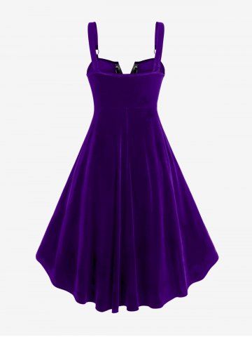 Gothic Lace Up Grommets High Low Velvet Midi Dress