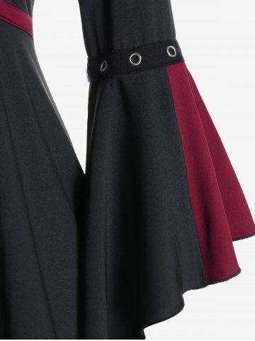 Gothic Plus Size Flare Sleeves Lace Up Two Tone Handkerchief Top