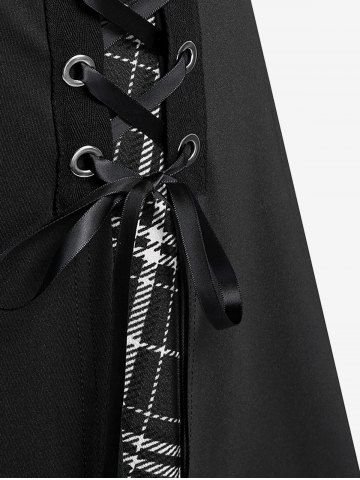 Gothic Chains Lace Up Layered Plaid Skirt