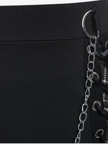 Gothic Chains Lace Up Layered Plaid Skirt