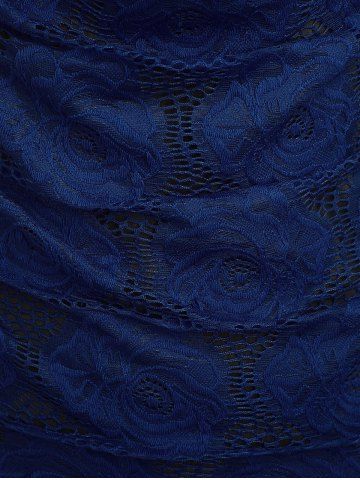 Plus Size Cowl Neck Cinched Rose Lace Tank Top