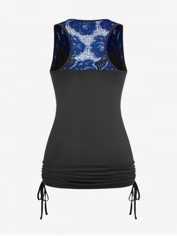 Plus Size Cowl Neck Cinched Rose Lace Tank Top