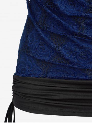 Plus Size Cowl Neck Cinched Rose Lace Tank Top