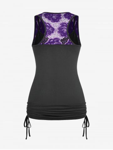 Plus Size Cowl Neck Cinched Rose Lace Tank Top