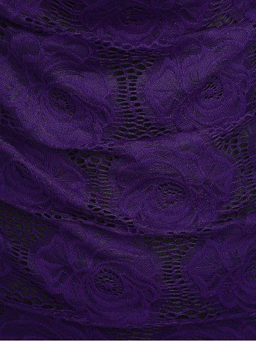 Plus Size Cowl Neck Cinched Rose Lace Tank Top