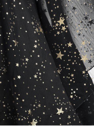 Plus Size Foil Stamping Star Print Buckle Ruched Sheer Layered T-shirt