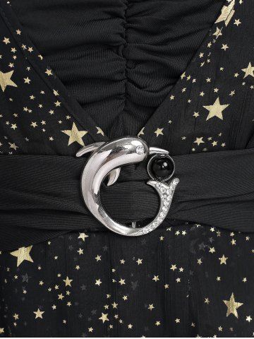 Plus Size Foil Stamping Star Print Buckle Ruched Sheer Layered T-shirt