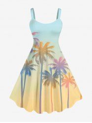Plus Size Ombre Coconut Tree Print Hawaii A Line Tank Dress -  