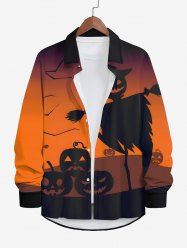 Plus Size Halloween Costume Hat Pumpkin Scarecrow Print Buttons Long Sleeve Shirt For Men -  