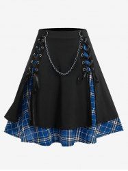 Jupe Gothique Superposée à Carreaux à Chaîne à Lacets - Bleu profond 3X | US 22-24
