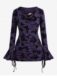 Haut Tunique Rose Brodée en Jacquard Manches Longues Grande Taille à Col Bénitier - Pourpre  L | US 12