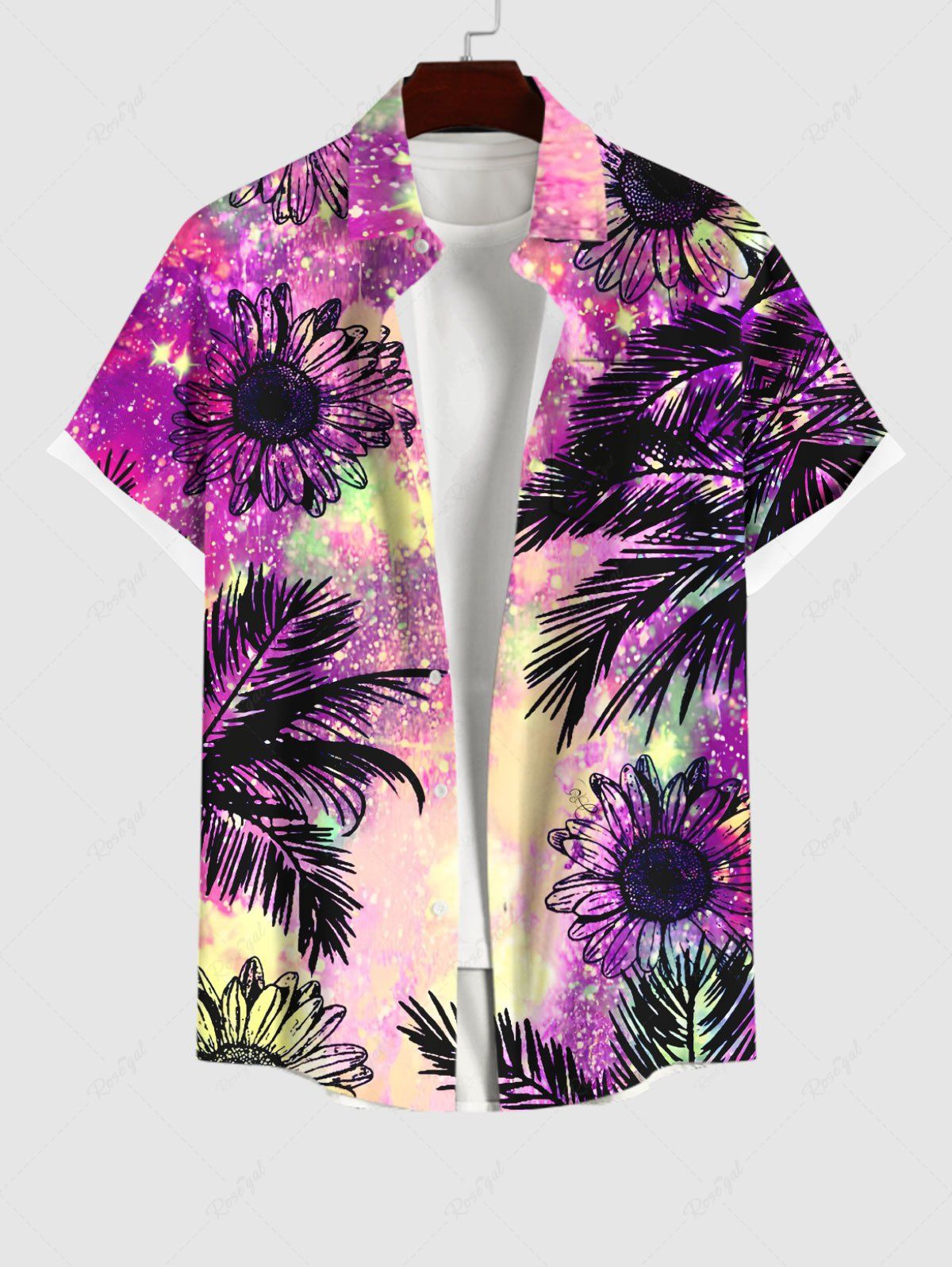 Buy Plus Size Painting Splatter Flower Coconut Tree Tropical Leaves Print Hawaii Button Pocket Shirt For Men  