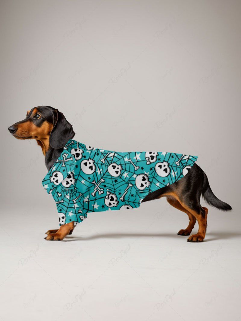 Best Pet's Skull Bone Spider Web Stars Print Button Shirt  