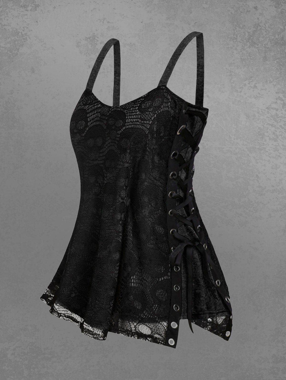 Outfit Plus Size Skull Lace Overlay Gothic Tank Top  