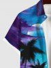 Short de Plage Transparent Ombré Arbre Noix de Coco et Lune Imprimés Grande Taille pour Couple - Multi-A 