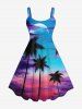 Short de Plage Transparent Ombré Arbre Noix de Coco et Lune Imprimés Grande Taille pour Couple - Multi-A 