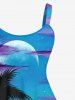 Short de Plage Transparent Ombré Arbre Noix de Coco et Lune Imprimés Grande Taille pour Couple - Multi-A 