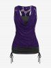 Plus Size Cowl Neck Cinched Rose Lace Tank Top -  