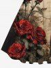 Plus Size Rose Flower Leaf Distressed Newspaper Print Halloween Costume Vintage Swing A Line Dress -  