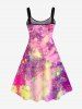 Plus Size Painting Splatter Flower Coconut Tree Tropical Leaves Print Hawaii A Line Tank Dress -  