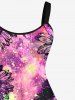Plus Size Painting Splatter Flower Coconut Tree Tropical Leaves Print Hawaii A Line Tank Dress -  