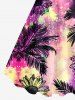 Plus Size Painting Splatter Flower Coconut Tree Tropical Leaves Print Hawaii A Line Tank Dress -  