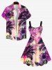 Plus Size Painting Splatter Flower Coconut Tree Tropical Leaves Print Hawaii A Line Tank Dress -  