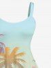 Plus Size Ombre Coconut Tree Print Hawaii A Line Tank Dress -  