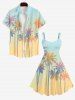 Plus Size Ombre Coconut Tree Print Hawaii A Line Tank Dress -  
