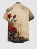 Plus Size Rose Flower Leaf Distressed Newspaper Print Halloween Button Pocket Shirt For Men -  