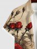 Plus Size Rose Flower Leaf Distressed Newspaper Print Halloween Button Pocket Shirt For Men -  