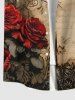 Plus Size Rose Flower Leaf Distressed Newspaper Print Halloween Button Pocket Shirt For Men -  