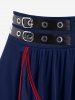 Jupe Mi-Longue Ligne A Contrastée Bouclée Grande Taille en PU à Volants - Bleu profond 1X | US 14-16