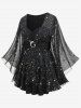 T-shirt Etoile Imprimée Bouclé Transparent de Grande Taille à Volants - Noir 5x | US 30-32