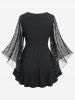 T-shirt Etoile Imprimée Bouclé Transparent de Grande Taille à Volants - Noir 5x | US 30-32